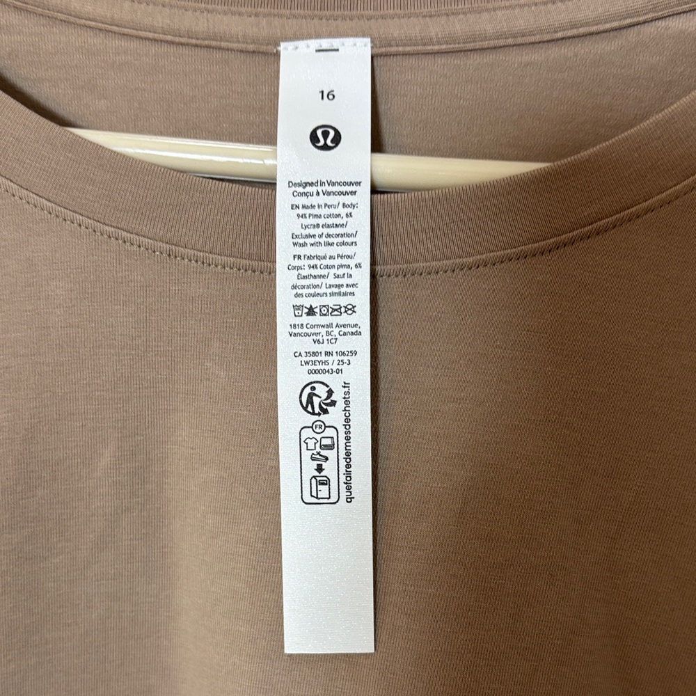 NWT Lululemon Athletica Long Sleeve Tee - Taupe Women Size 16 - Picture 2 of 7
